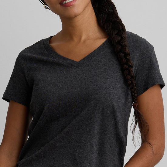 womens organic cotton relaxed v-neck t-shirt - charcoal heather grey - fair indigo - ethically made fair trade