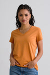 womens 100% cotton relaxed v-neck tee - tomato cream orange - fair indigo - ethically made fair trade