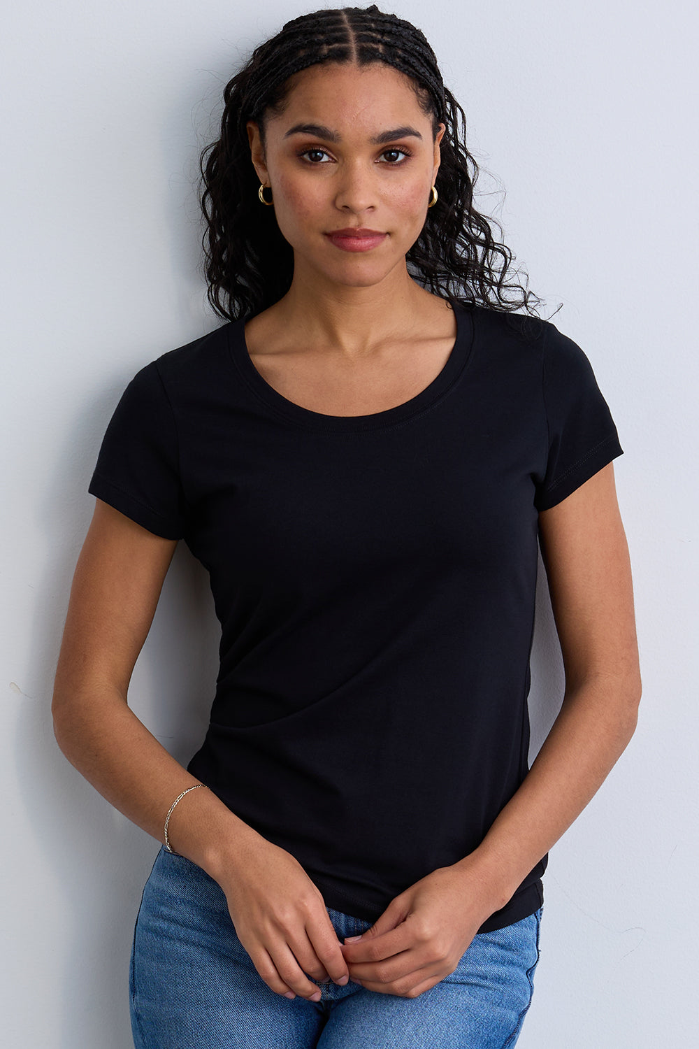 womens organic cotton slim fit scoop neck tee - white - fair indigo - fair trade