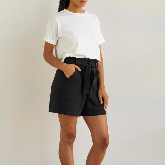 organic french terry tie waist short - black - fair indigo -fair trade - ethically made