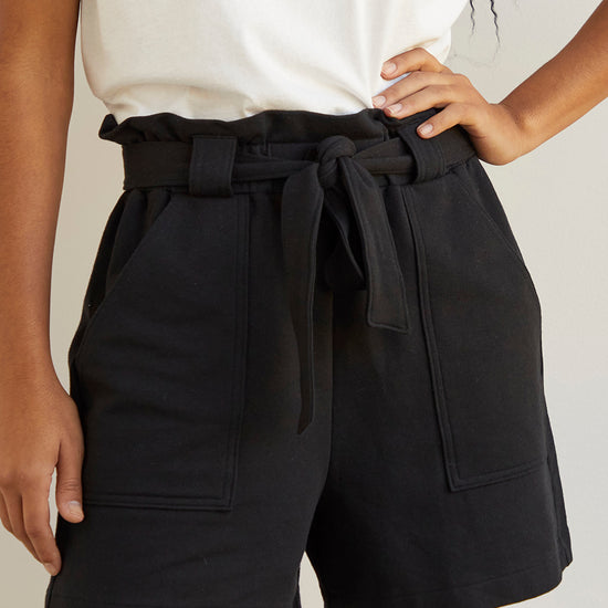 organic french terry high waist short - black - fair indigo -fair trade - ethically made