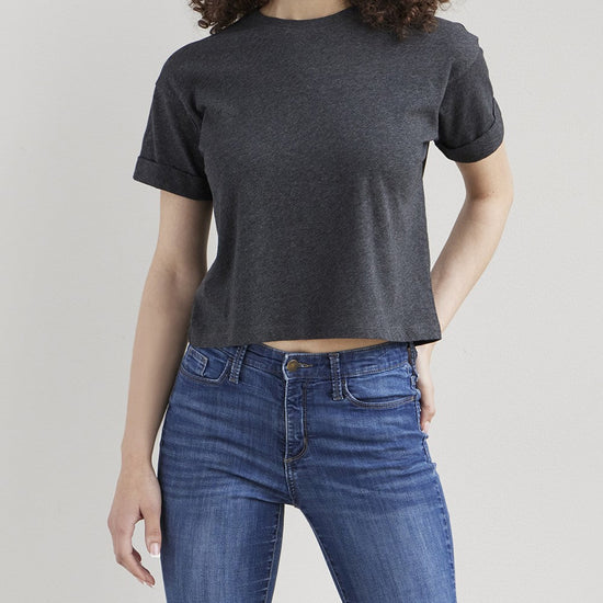 womens 100% organic pima cotton crop t-shirt- dark chargoal grey - fair trade ethically made