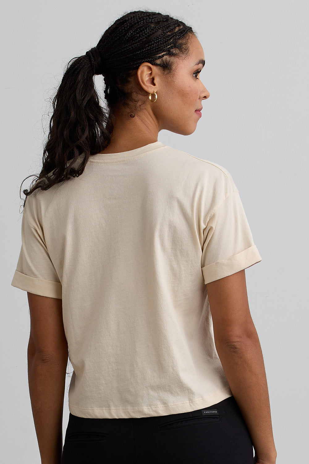 womens 100% organic cotton relaxed crop t-shirt- undyed natural beige - fair trade ethically made