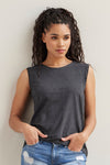 womens organic pima cotton sleeveless tee - dark charcoal heather grey - ethically made - fair trade clothing - fair indigo