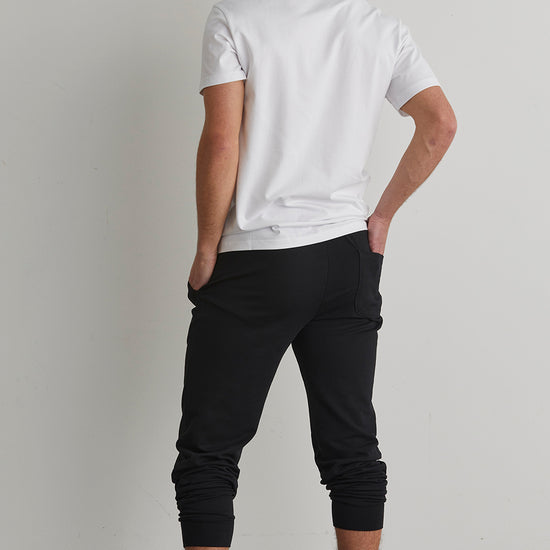 mens organic french terry jogger pants - black - fair indigo fair trade ethically made