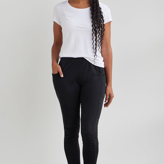 womens organic 100% cotton pocket leggings - black - fair indigo fair trade ethically made