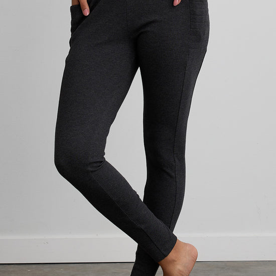 womens organic all-cotton pocket leggings - dark charcoal heather grey - fair indigo fair trade ethically made