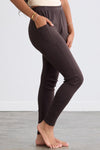 womens 100% organic all-cotton pocket leggings - dark chocolate brown - fair indigo fair trade ethically made