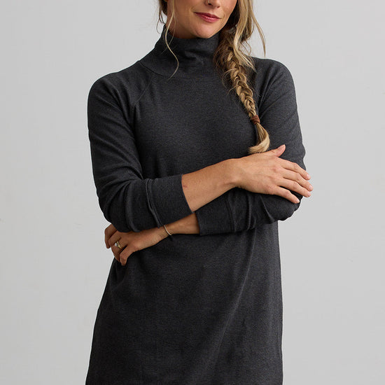 womens organic cotton luxe mock neck tunic dark charcoal heather - fair indigo ethically made