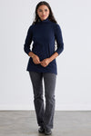womens 100% organic cotton luxe mock neck tunic - dark navy bue - fair indigo ethically made