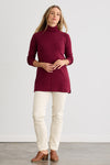 womens organic cotton luxe mock neck tunic - wine burgundy - fair indigo ethically made