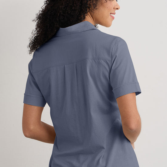 womens organic all cotton button down blouse - slate blue - ethically made - fair trade clothing - fair indigo