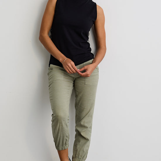 womens organic cotton blend sleeveless mock neck tee - black - fair indigo fair trade ethically made