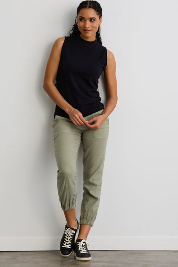 womens organic cotton blend sleeveless mock neck tee - black - fair indigo fair trade ethically made