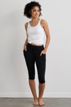 womens organic all-cotton capris pocket leggings - black - fair indigo fair trade ethically made