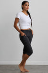 womens organic all-cotton capris pocket leggings - dark charcoal heather - fair indigo fair trade ethically made