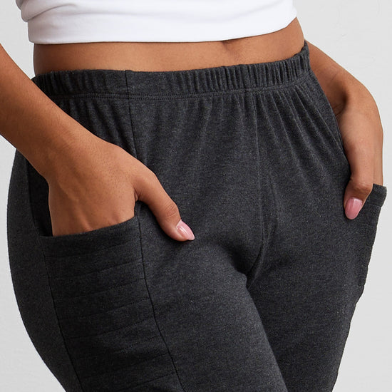 womens organic all-cotton capris pocket leggings - dark charcoal heather - fair indigo fair trade ethically made