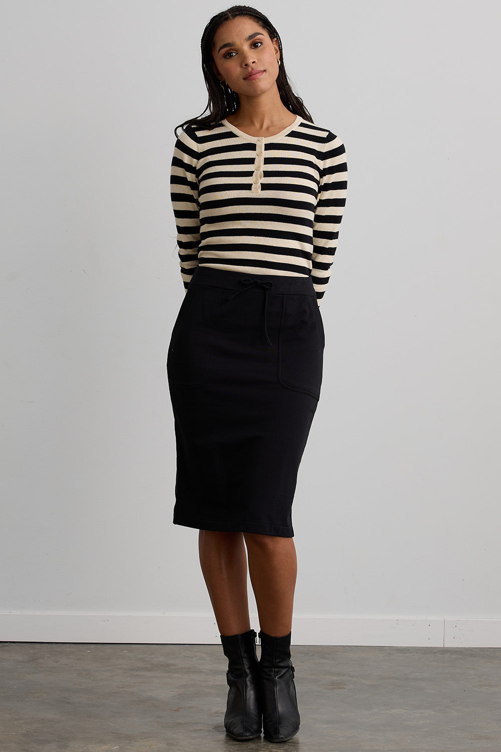 womens organic cotton midi skirt french terry - fair indigo