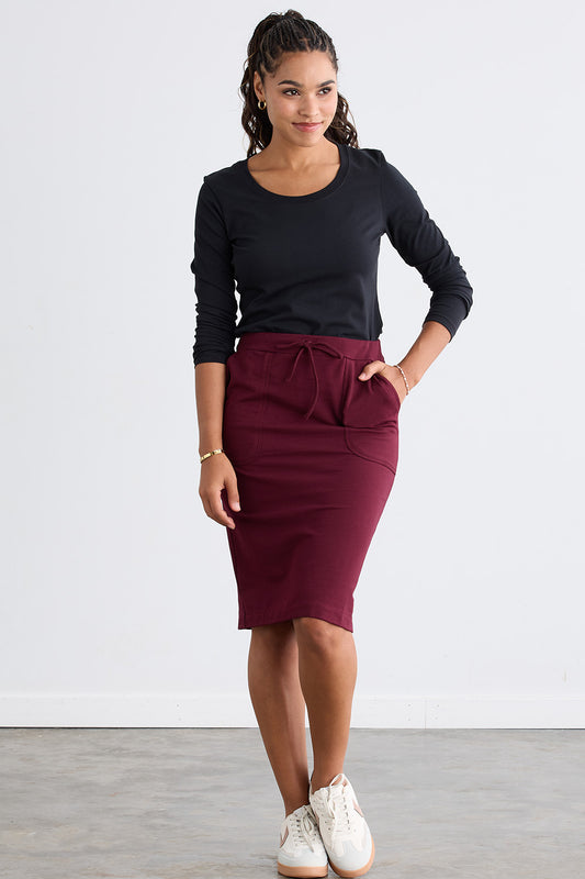 Women's Organic French Terry Midi Skirt with Pockets
