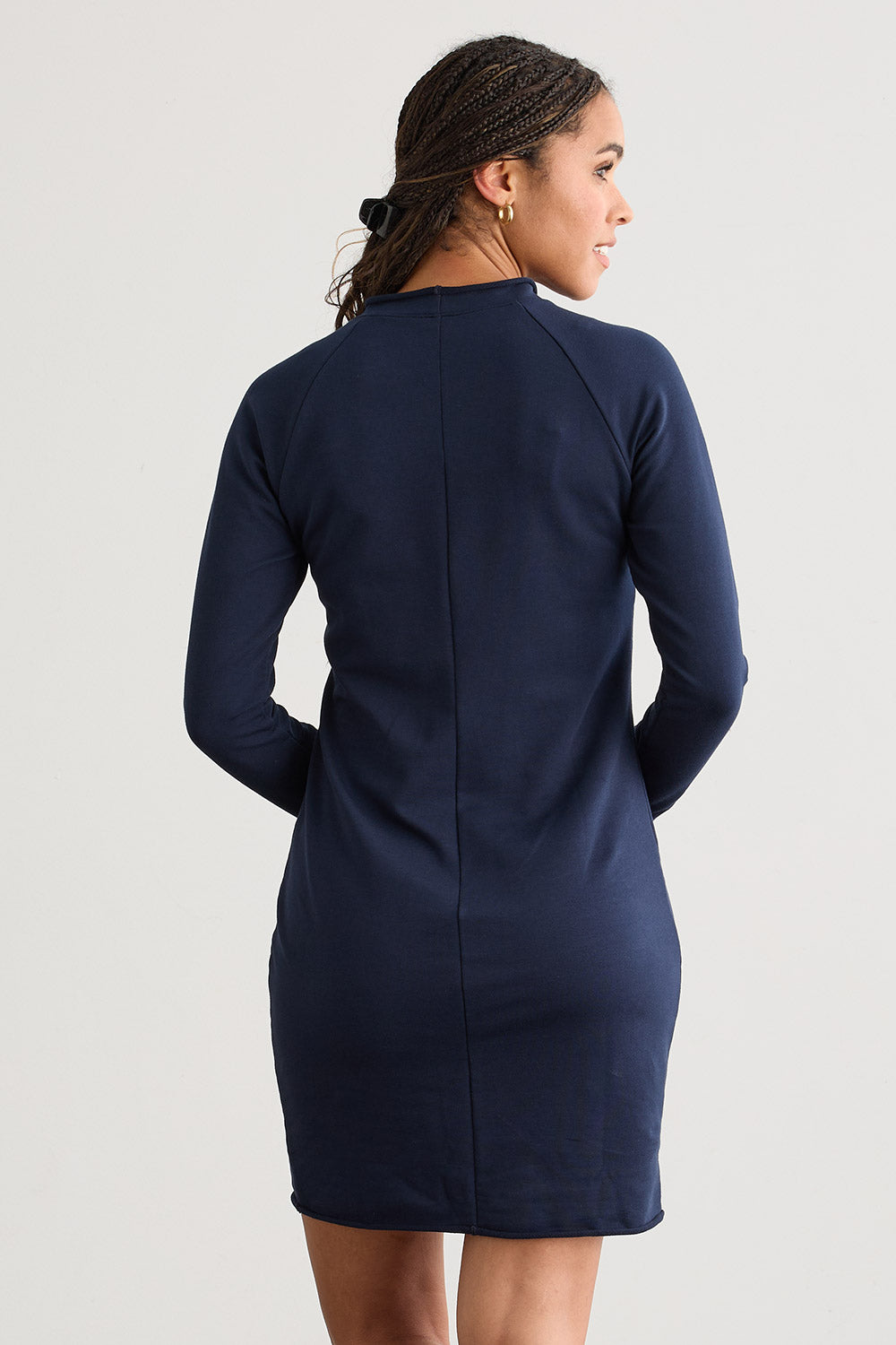 womens organic french terry sweatshirt dress - dark navy blue - fair indigo fair trade ethically made