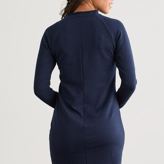 womens organic french terry sweatshirt dress - dark navy blue - fair indigo fair trade ethically made