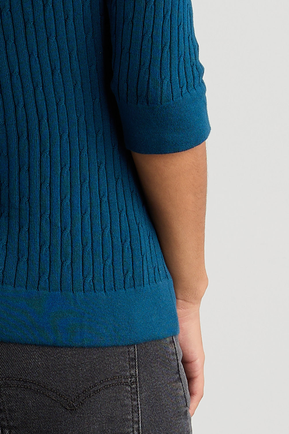 womens 100% organic cotton elbow sleeve boat neck sweater - peacock blue - fair indigo ethically made