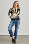 womens organic cotton striped henley sweater - winter white stripe - fair indigo ethically made