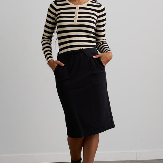 womens organic cotton striped henley sweater - winter white stripe - fair indigo ethically made