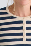 womens organic cotton striped henley sweater - indigo blue stripe - fair indigo ethically made