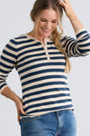 womens organic striped henley sweater - black undyed - fair indigo ethically made