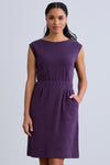 women's organic cotton pocket cap sleeve dress - eggplant purple - fair indigo ethically made fair trade clothing