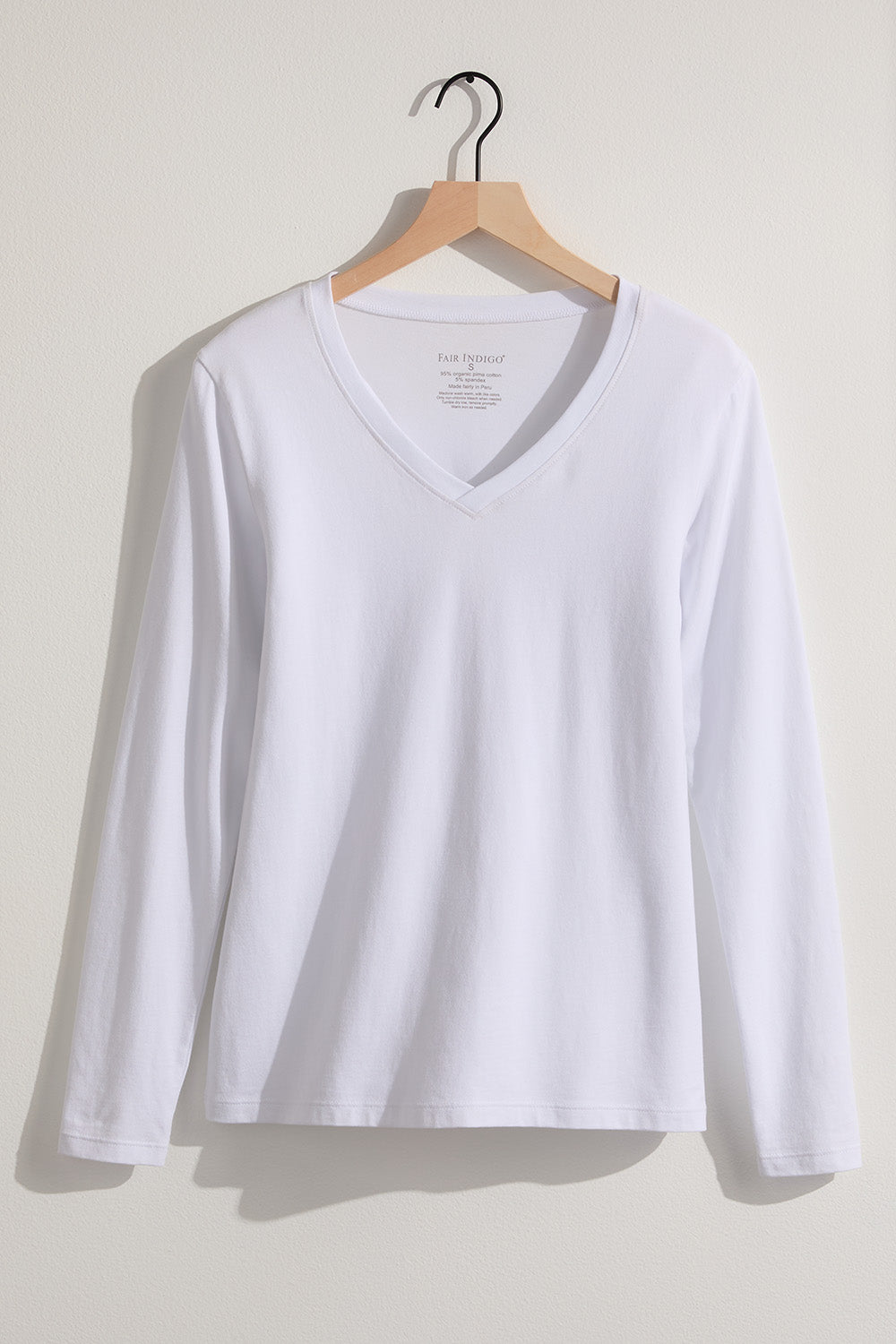 womens organic cotton long sleeve v-neck tee - white - fair indigo fair trade ethically made