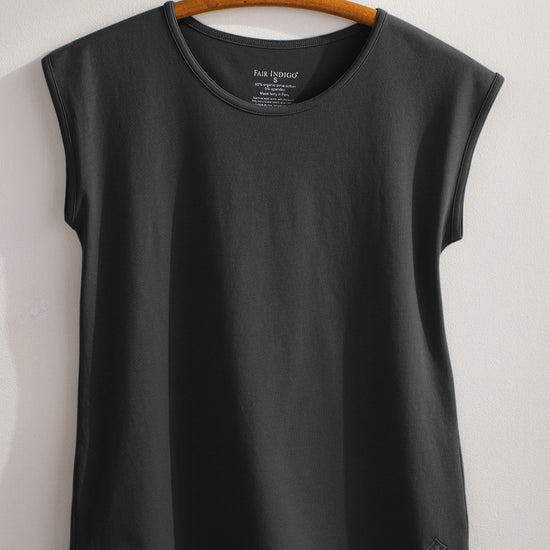 womens organic pima cotton flowy tee - black - fair indigo fair trade ethically made