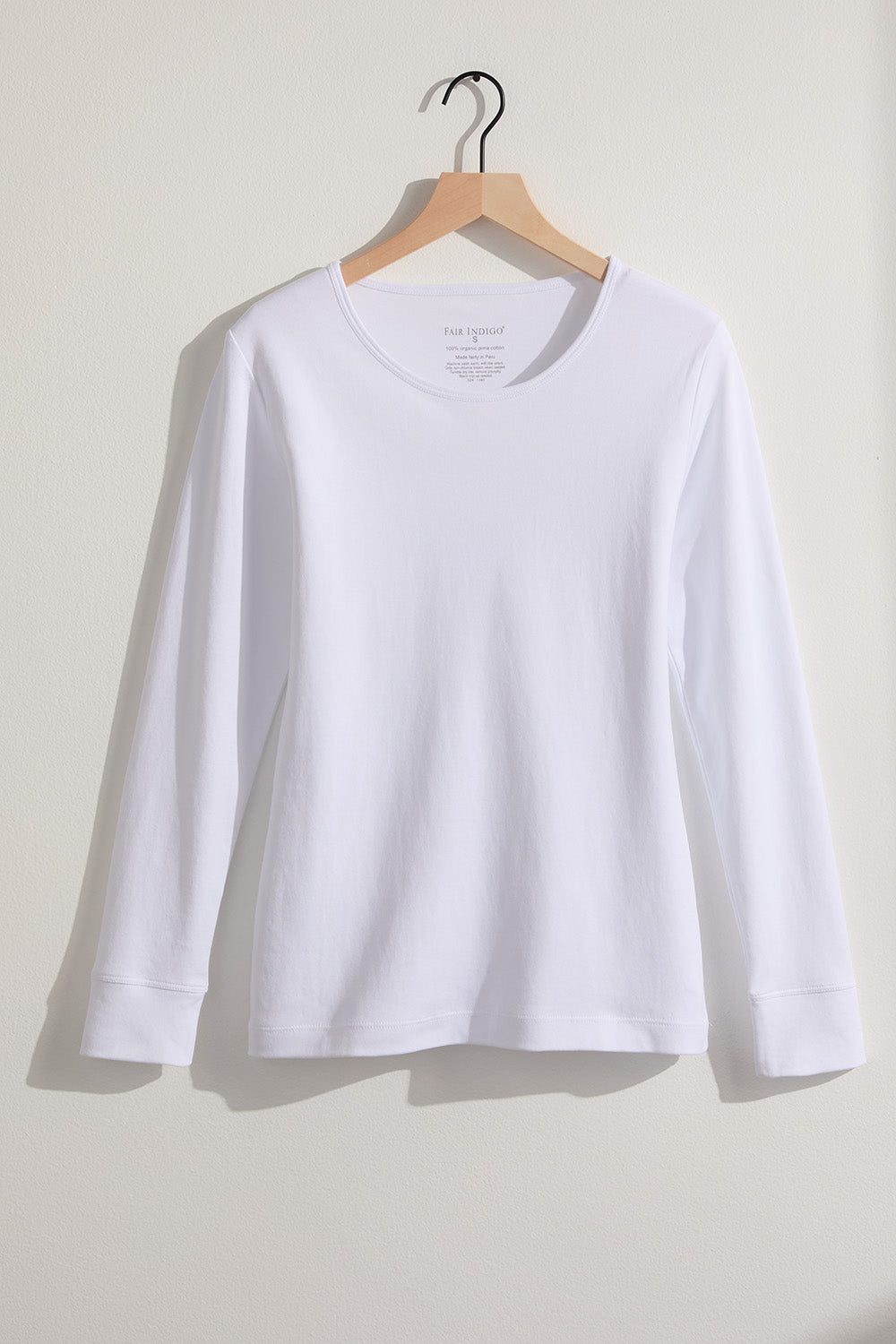 womens organic all-cotton interlock long sleeve tee - white - fair indigo fair trade ethically made