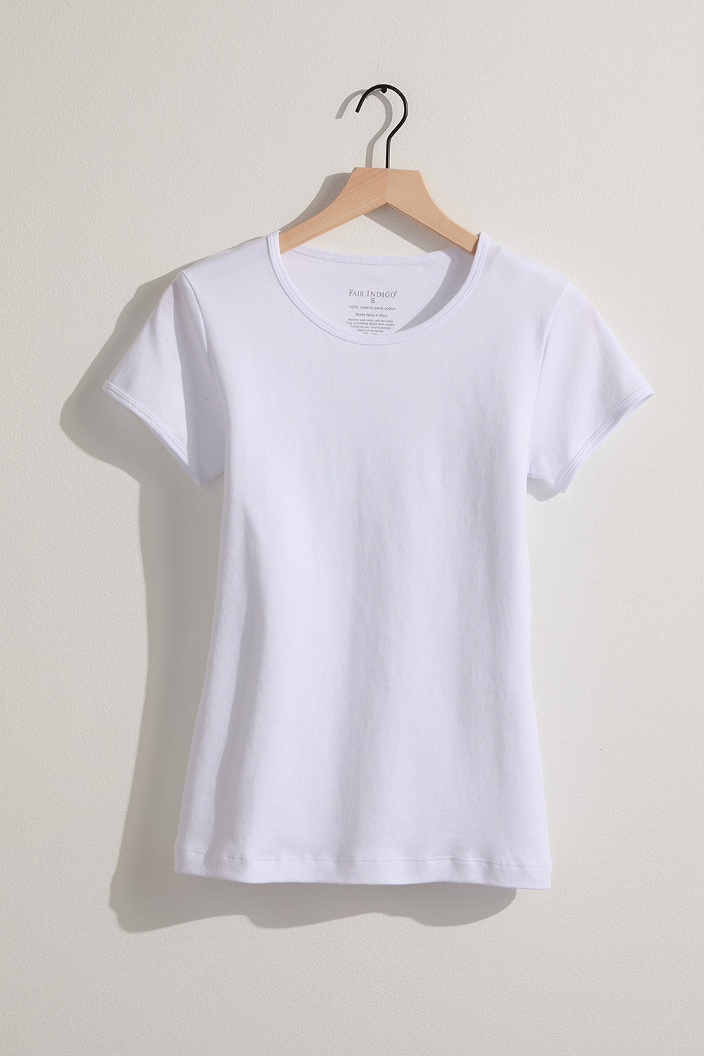 short sleeve organic 100% cotton jewel neck tee white - fair indigo ethically made fair trade