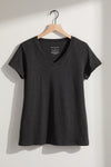 womens organic cotton relaxed v-neck t-shirt - charcoal heather grey - fair indigo - ethically made fair trade