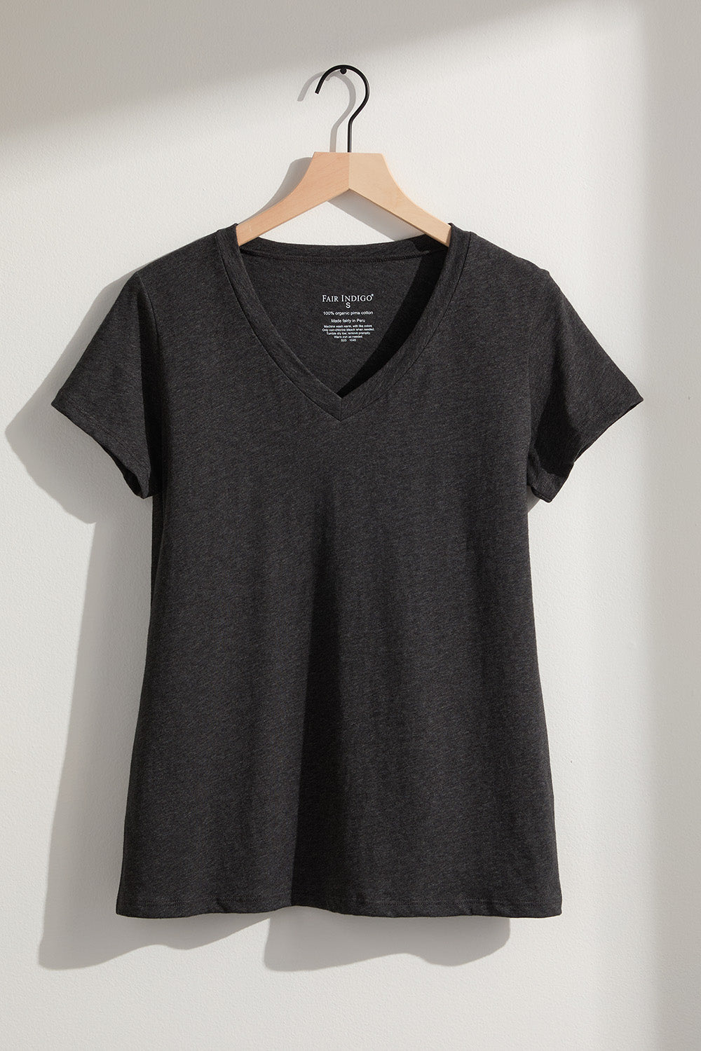 womens organic cotton relaxed v-neck t-shirt - charcoal heather grey - fair indigo - ethically made fair trade