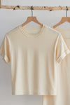 womens organic all cotton relaxed crop tee - undyed beige - fair trade ethically made
