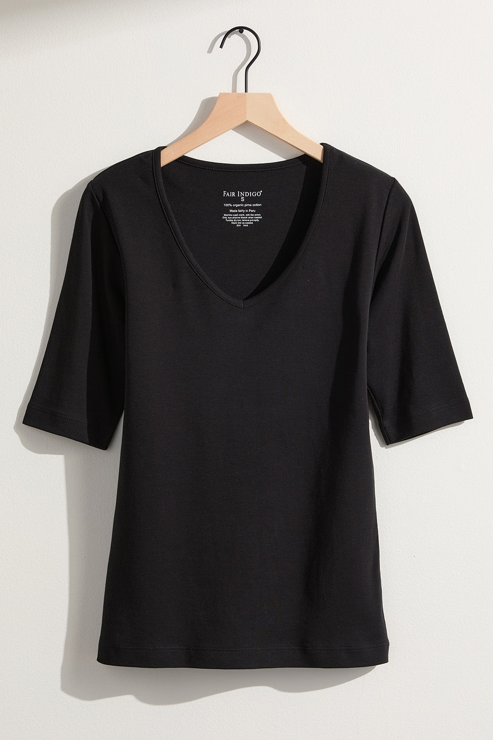 womens organic half sleeve v-neck t-shirt - black - ethically made fair trade clothing - fair indigo