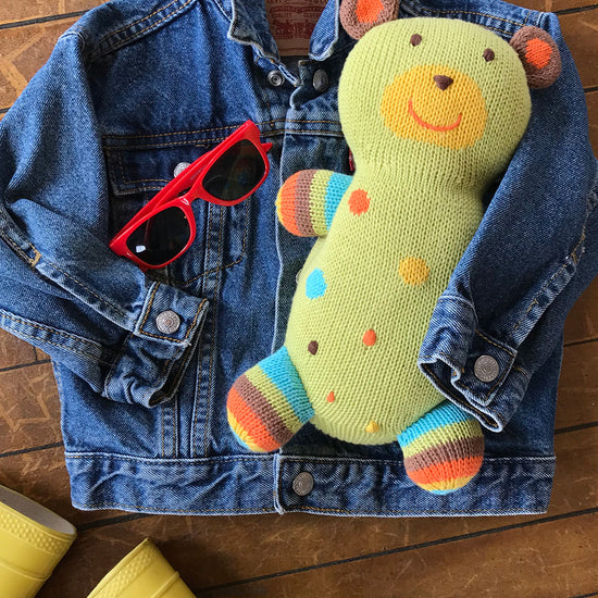 huggy the bear organic cotton stuffed animal - ethically made - fair trade - fair indigo - joobles