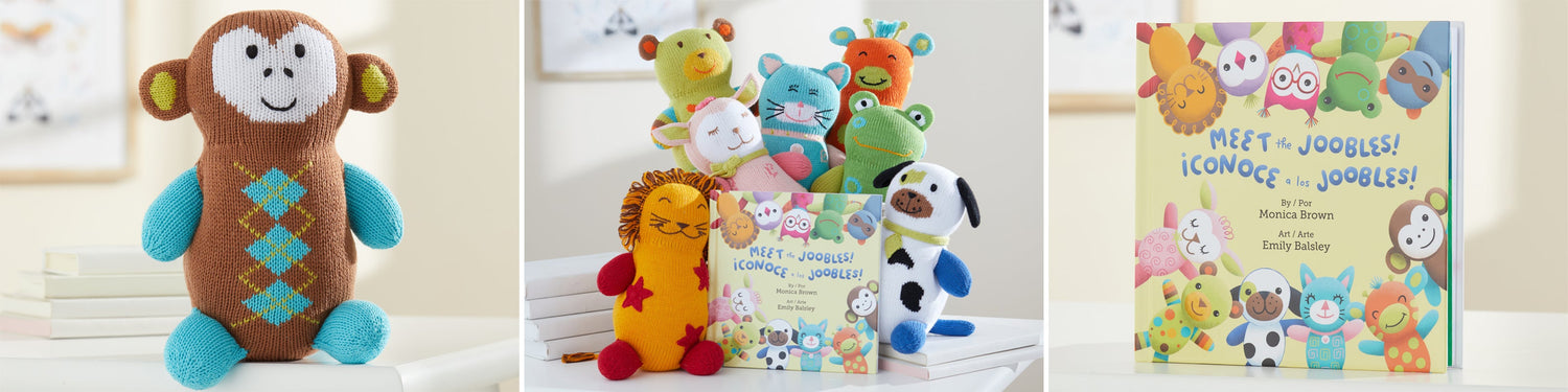 the joobles organic cotton stuffed animals and story book | fair trade dolls | ethically made toys