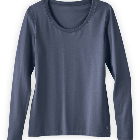 womens organic cotton long sleeve scoop neck t-shirt - slate blue - fair indigo fair trade ethically made