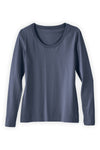 womens organic cotton long sleeve scoop neck t-shirt - slate blue - fair indigo fair trade ethically made