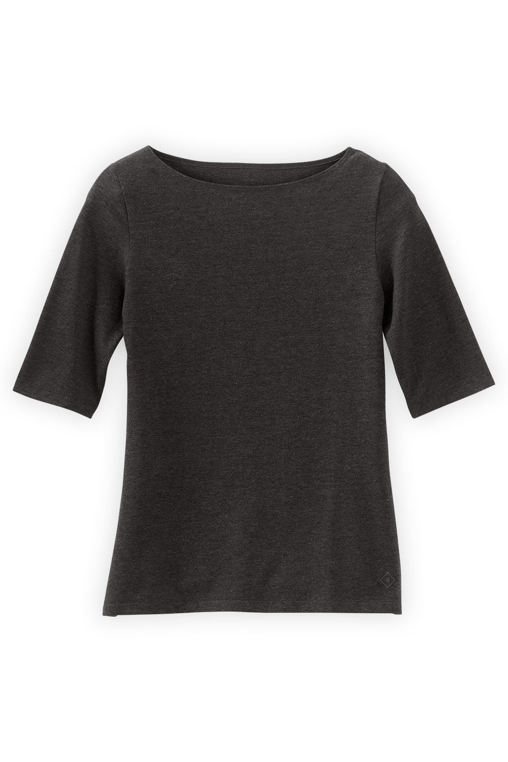 womens organic boat neck tee- dark charcoal heather grey - fair trade ethically made