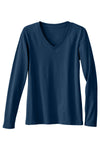 womens organic cotton long sleeve v-neck tee - dark ocean blue - fair indigo fair trade ethically made