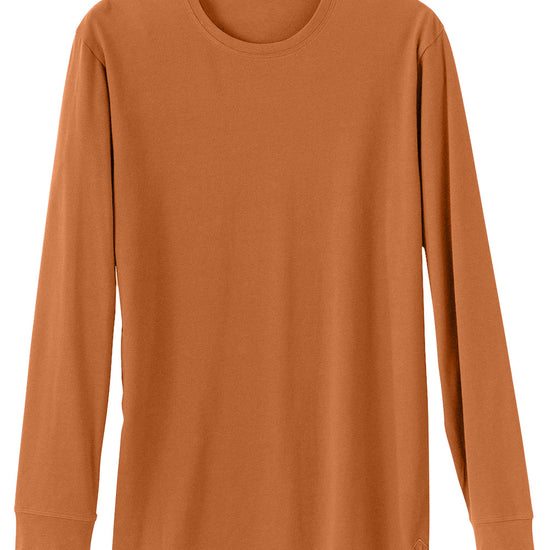 mens organic all cotton long sleeve crew neck t shirt- tomato cream orange - fair trade ethically made
