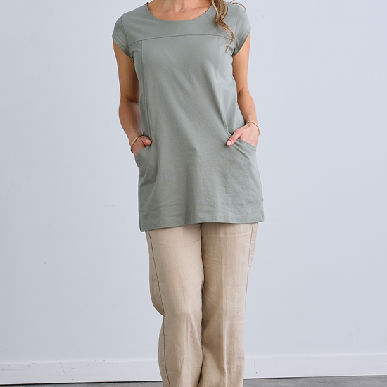 womens organic all cotton pocket tunic - sage green - fair trade - ethically made fair trade