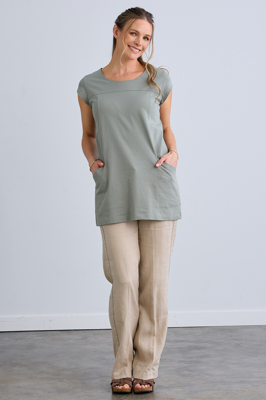 womens organic all cotton pocket tunic - sage green - fair trade - ethically made fair trade