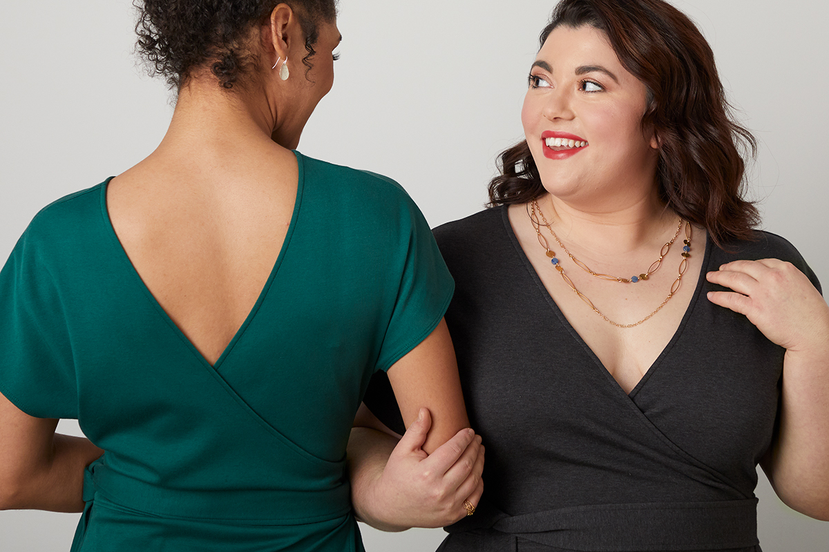 Katrina in the Reversible Wrap Dress